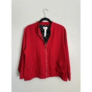 Chicos Clean Crepe Bomber Jacket Womens Size 3 XL Carmine Red Full Zip Polka Dot